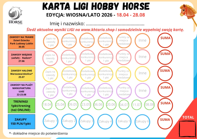 Karta Ligi HOBBY HORSE. Liga wiosenno-letnia: 18.04-28.08