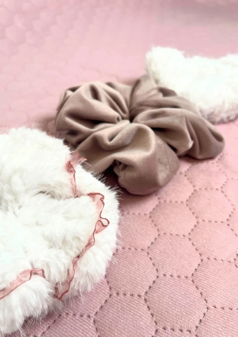 ZESTAW 3 gumki scrunchie  White Lady in Pink-XXL, XL, L