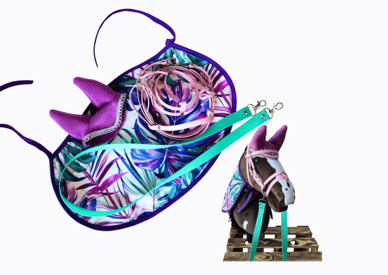 ZESTAW AKCESORIÓW - 4 ELEMENTY (derka, nauszniki, ogłowie, wodze) - RÓŻNE KOLORY DO WYBORU