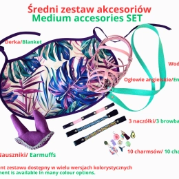 ZESTAW AKCESORIÓW - 6 ELEMENTÓW (derka, nauszniki, ogłowie, wodze, 3 naczółki, 10 charmsów ) - RÓŻNE KOLORY DO WYBORU