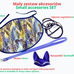ZESTAW AKCESORIÓW - 4 ELEMENTY (derka, nauszniki, ogłowie, wodze) - RÓŻNE KOLORY DO WYBORU