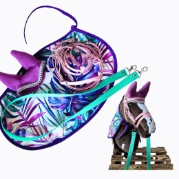 ZESTAW AKCESORIÓW - 4 ELEMENTY (derka, nauszniki, ogłowie, wodze) - RÓŻNE KOLORY DO WYBORU